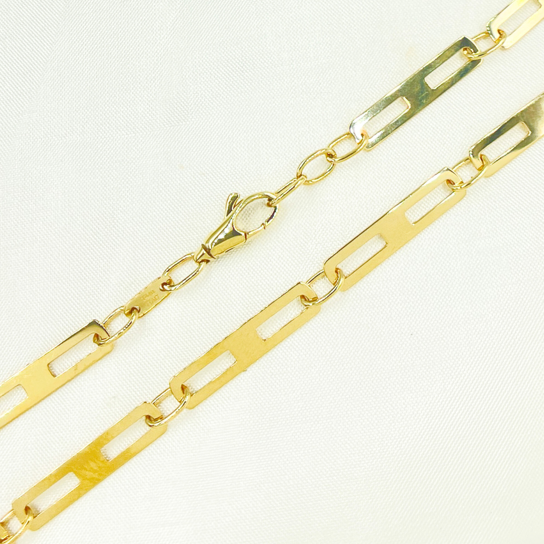 501296G. 14k Solid Yellow Gold Mirror Flat Rectangle Link Chain