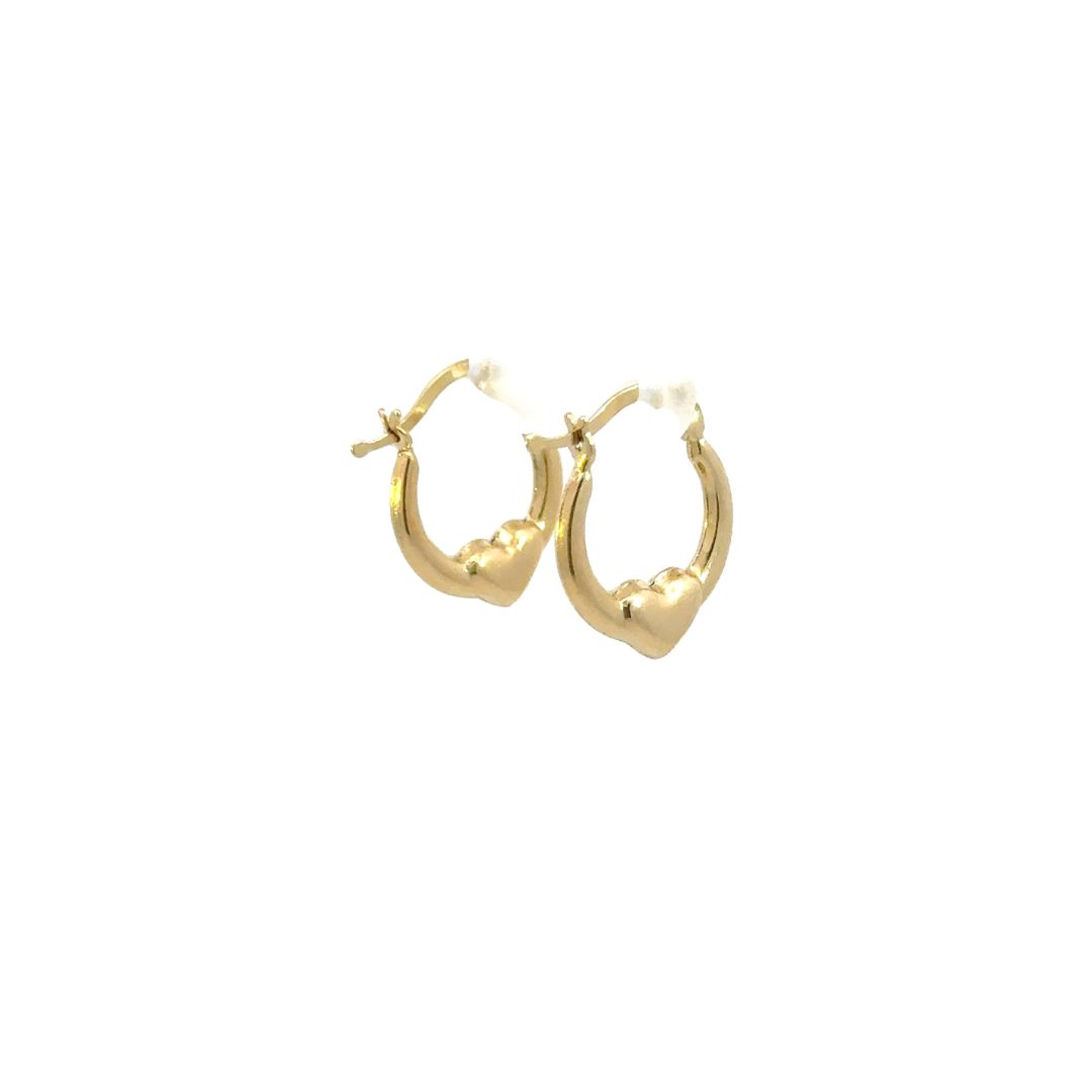 GER172. 14k Solid Gold Hollow Heart Hoops