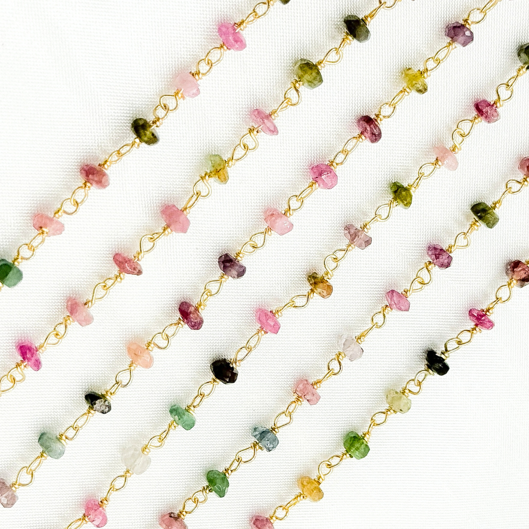Multi Tourmaline Gold Plated Wire Chain