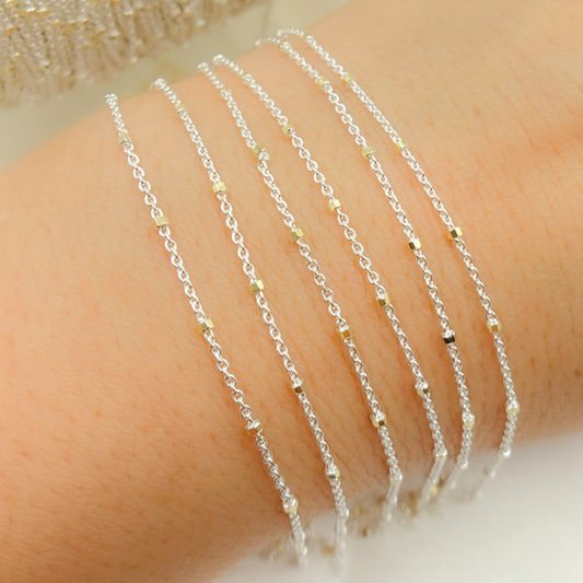 925 Sterling Silver Satellite Gold Plated Cube Chain