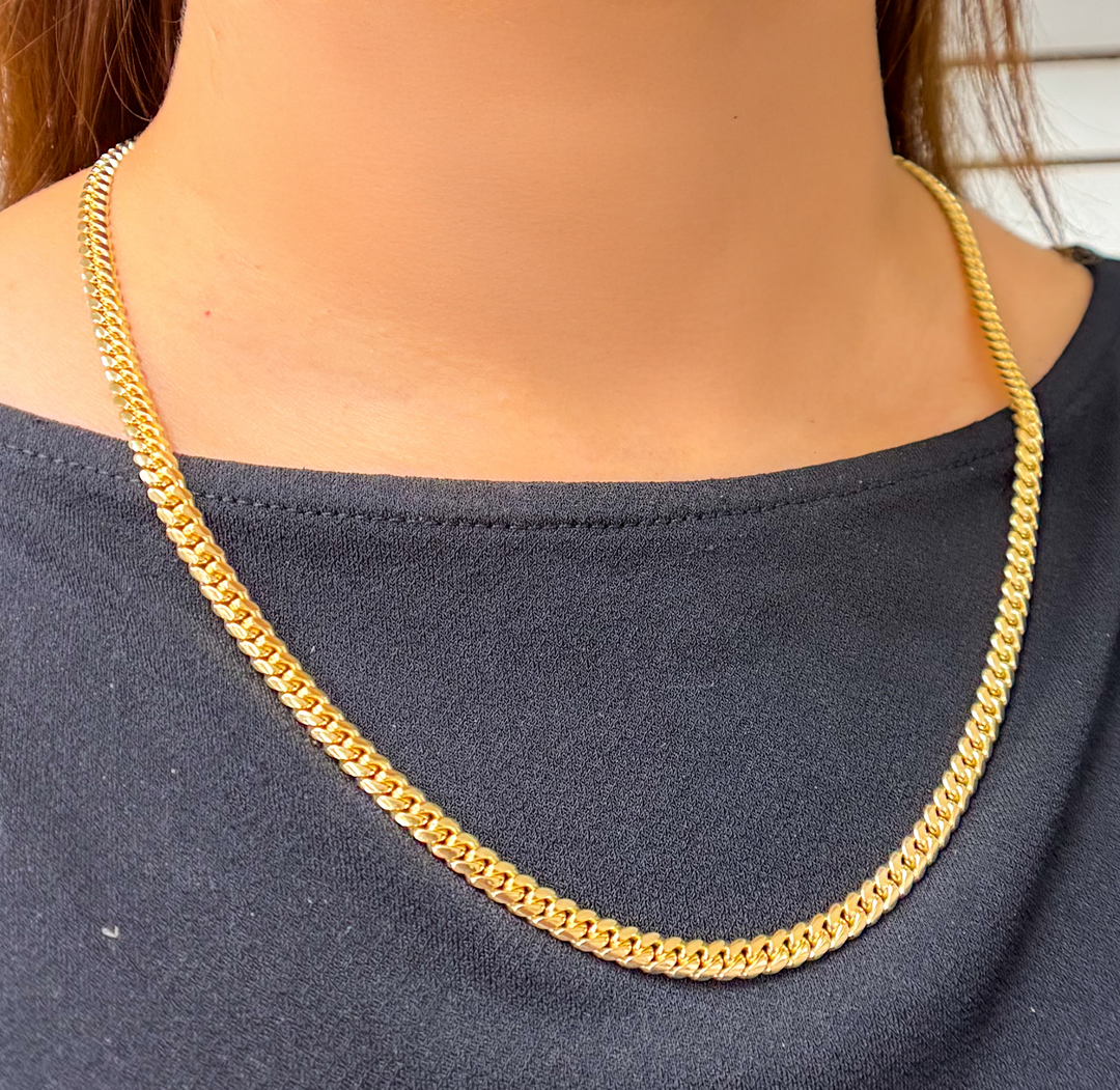 14K Solid Yellow Gold Flat Curb Link Necklace