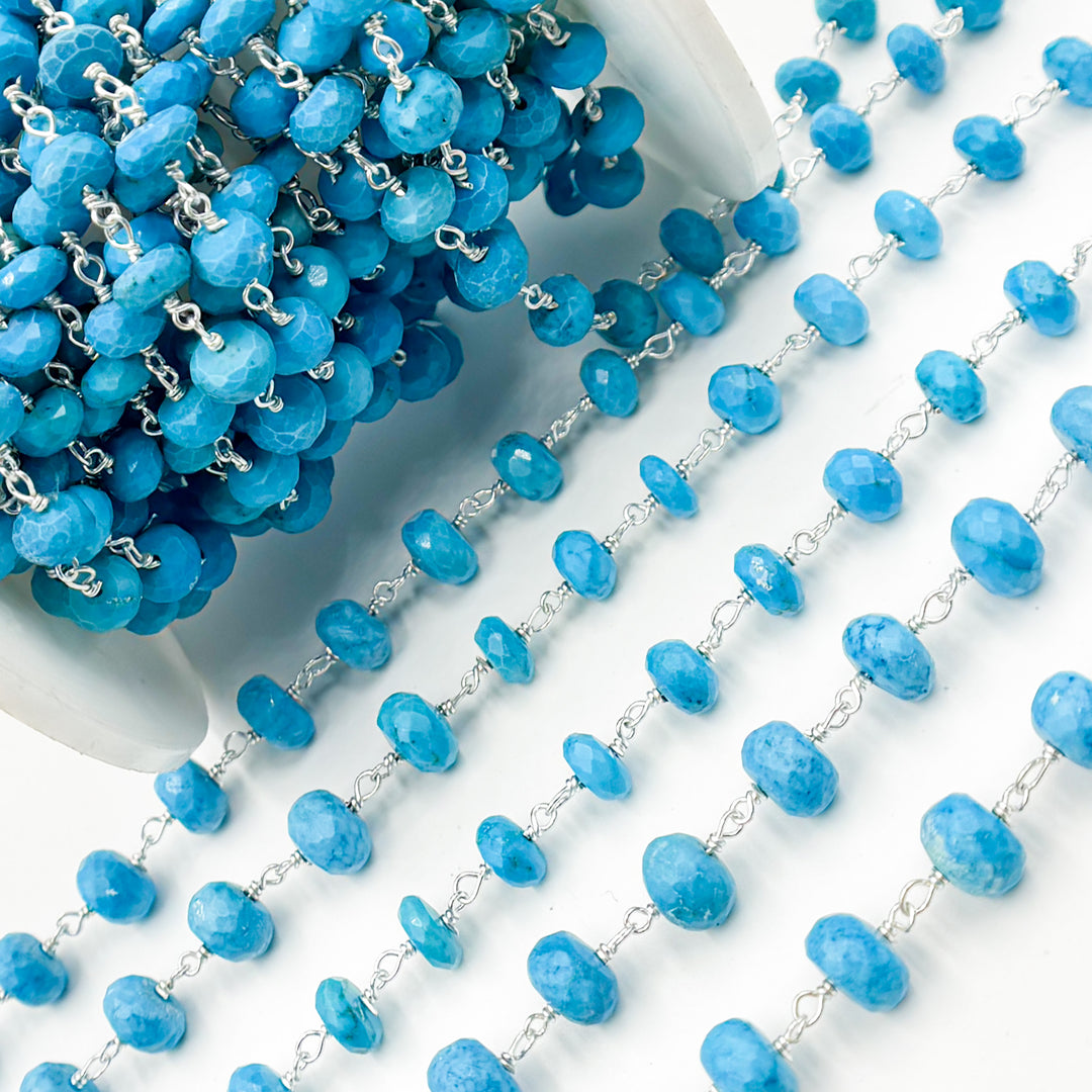 TRQ56. Turquoise Sterling Silver Wire Chain