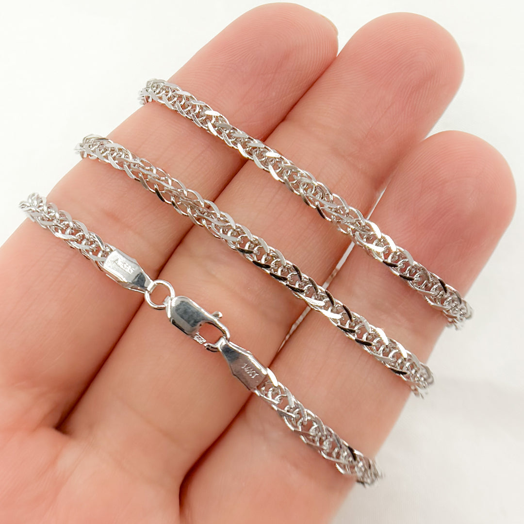 050SP3T4WG. 14K Solid White Gold Wheat Chain