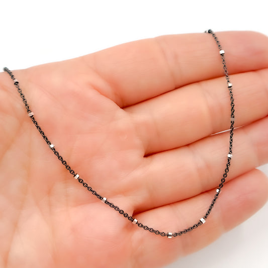 Black Rhodium Sterling Silver Chain with Silver Cubes