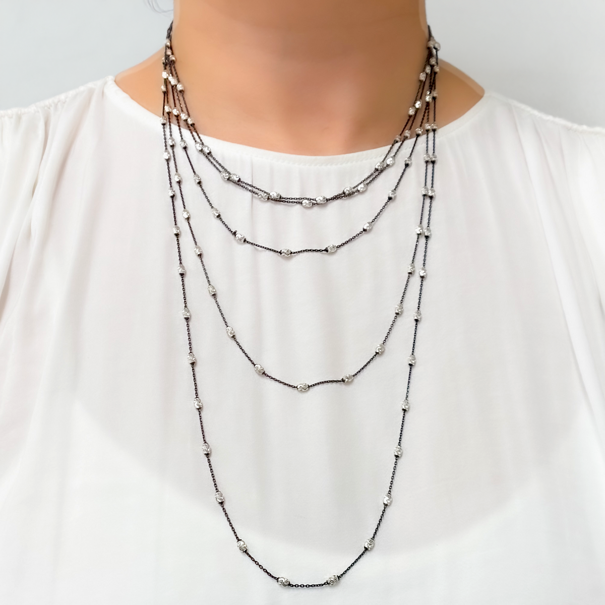 Black Rhodium Sterling Silver Bead Satellite Necklace