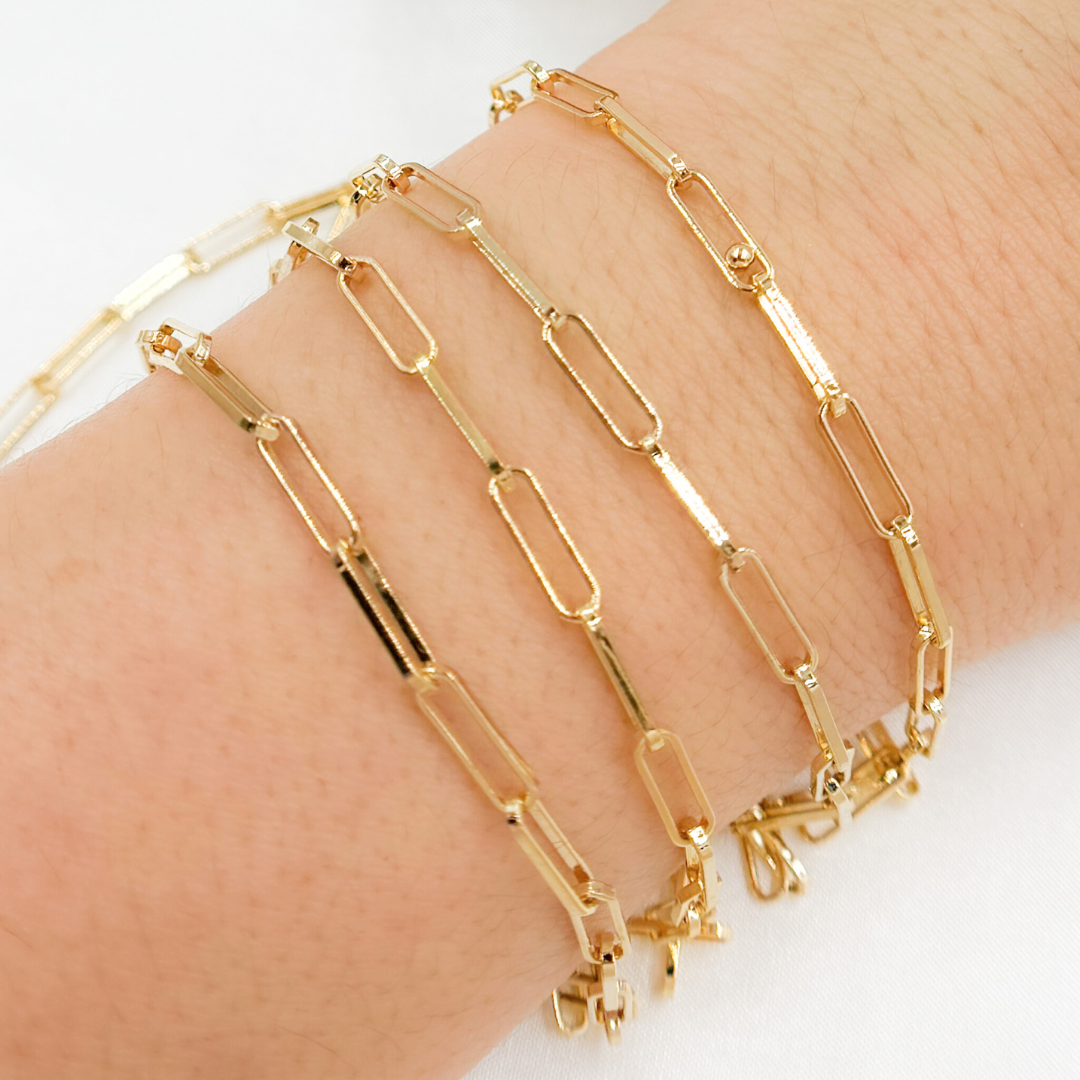 V128GP. Gold Plated 925 Sterling Silver Flat Paperclip Chain