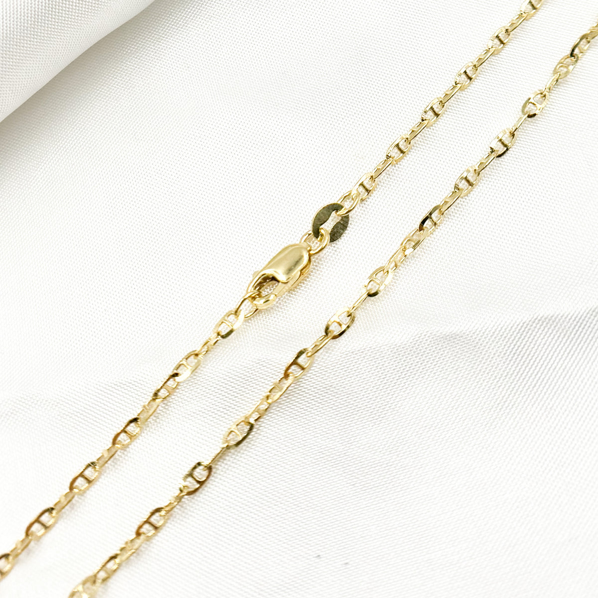 14K Solid Gold Diamond Cut Marina Link Chain