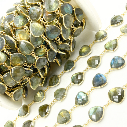 Labradorite Triangle Shape Bezel Gold Plated Wire Chain.