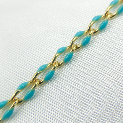Sterling Silver Gold Plated Turquoise Enamel Cable Link Chain