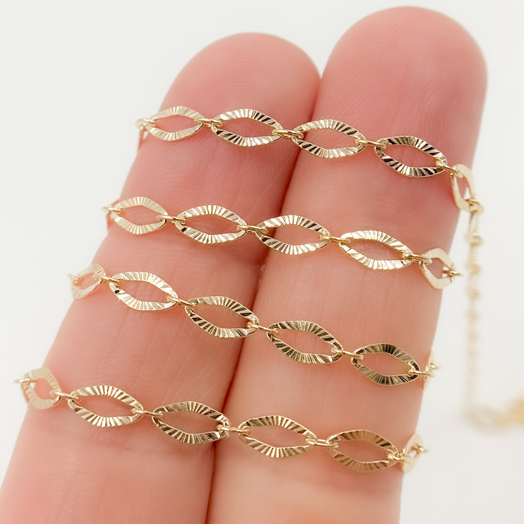 058FL122byFt. 14k Solid Yellow Gold Diamond Cut Flat Oval Link Chain