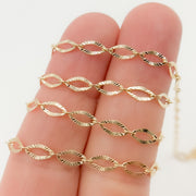 14k Solid Yellow Gold Diamond Cut Flat Oval Link Chain