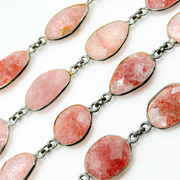 Strawberry Quartz Organic Shape Bezel Oxidized Wire Chain
