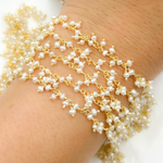 Load image into Gallery viewer, PRL32. Pearl Cluster Dangle Gold Plated Wire Chain