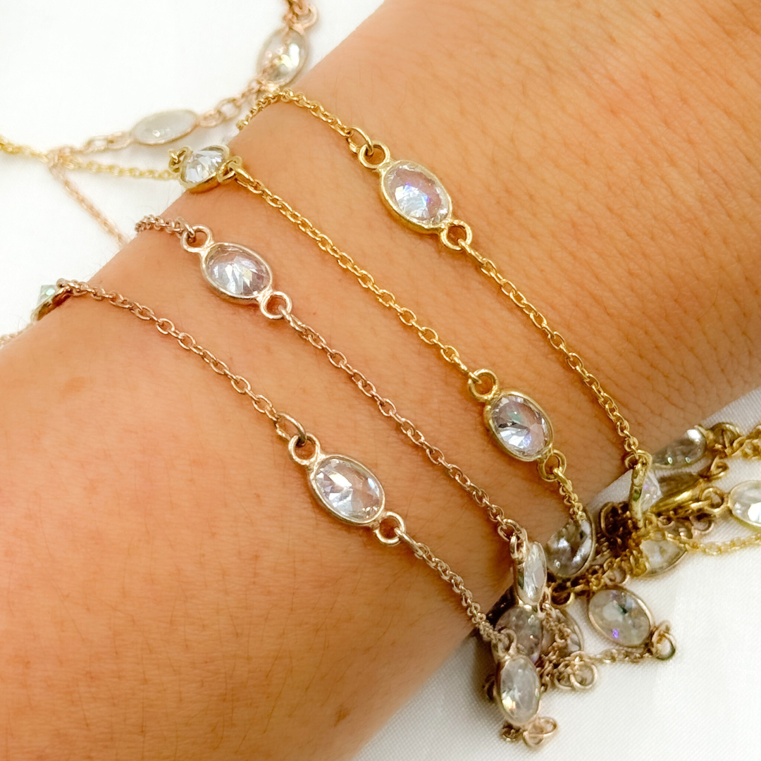 Cubic Zirconia Oval Shape Connector With Chain