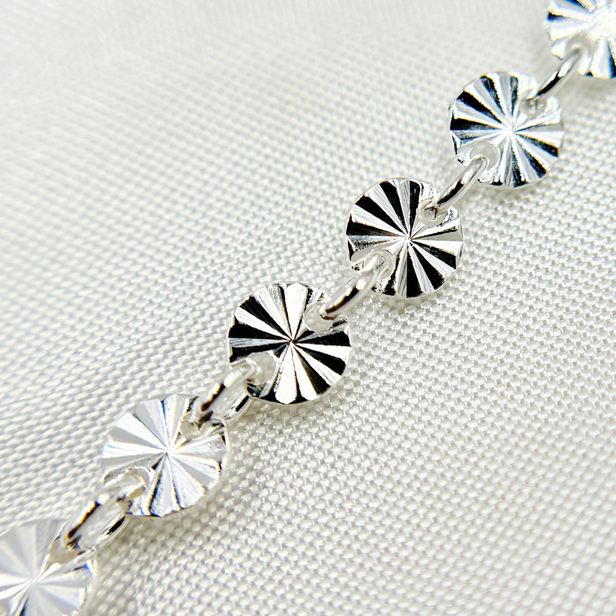 Sterling Silver Textured Circle Link Chain