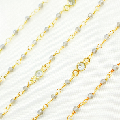 Coated Gray Moonstone & C.Z Wire Chain