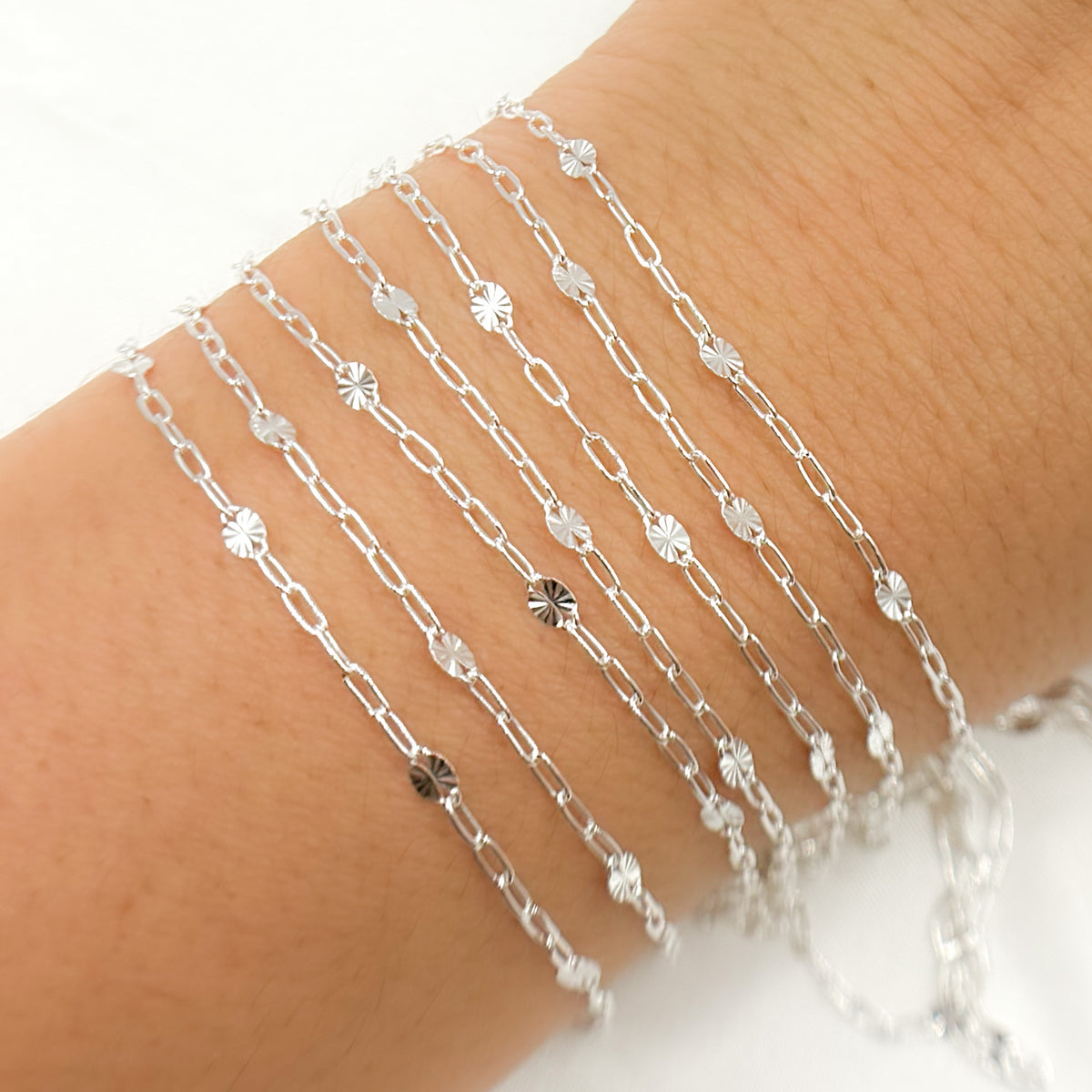 Sterling Silver Smooth Paperclip and Diamond Cut Marina Link Chain