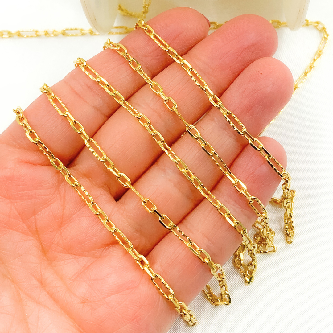 Z22GP. Gold Plated 925 Sterling Silver Hammered Long & Short Oval Link Chain