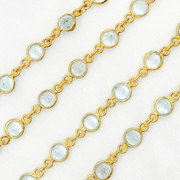 Sky Blue Topaz Round Shape Bezel Gold Plated Wire Chain