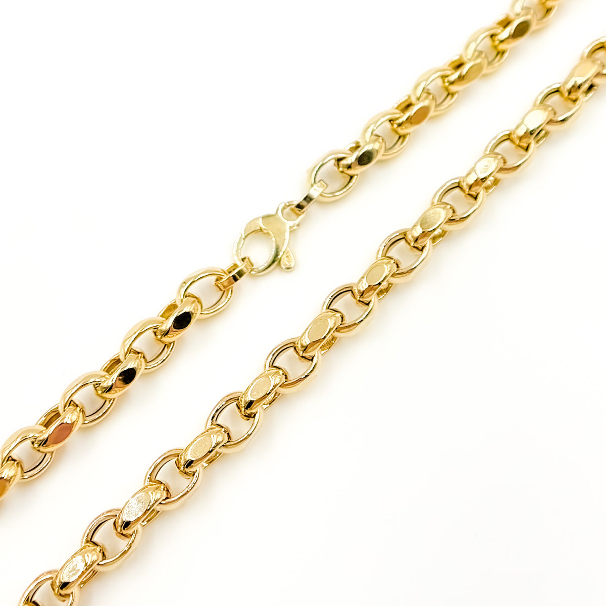 568/A140. 14K Solid Gold Hollow Flat Cable Link Necklace
