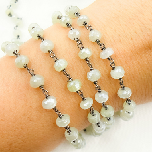 Coated Prehnite Gemstone Oxidized Wire Chain