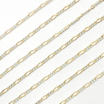 Load image into Gallery viewer, XM/3831C. 14K Gold Filled &amp; Sterling Silver Figaro Link Chain – Long Gold, Short Silver Pattern
