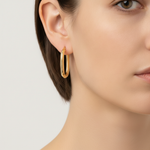 Load image into Gallery viewer, 15850021777.  14K Solid Gold Fancy Rectangle Hollow Hoop Earrings