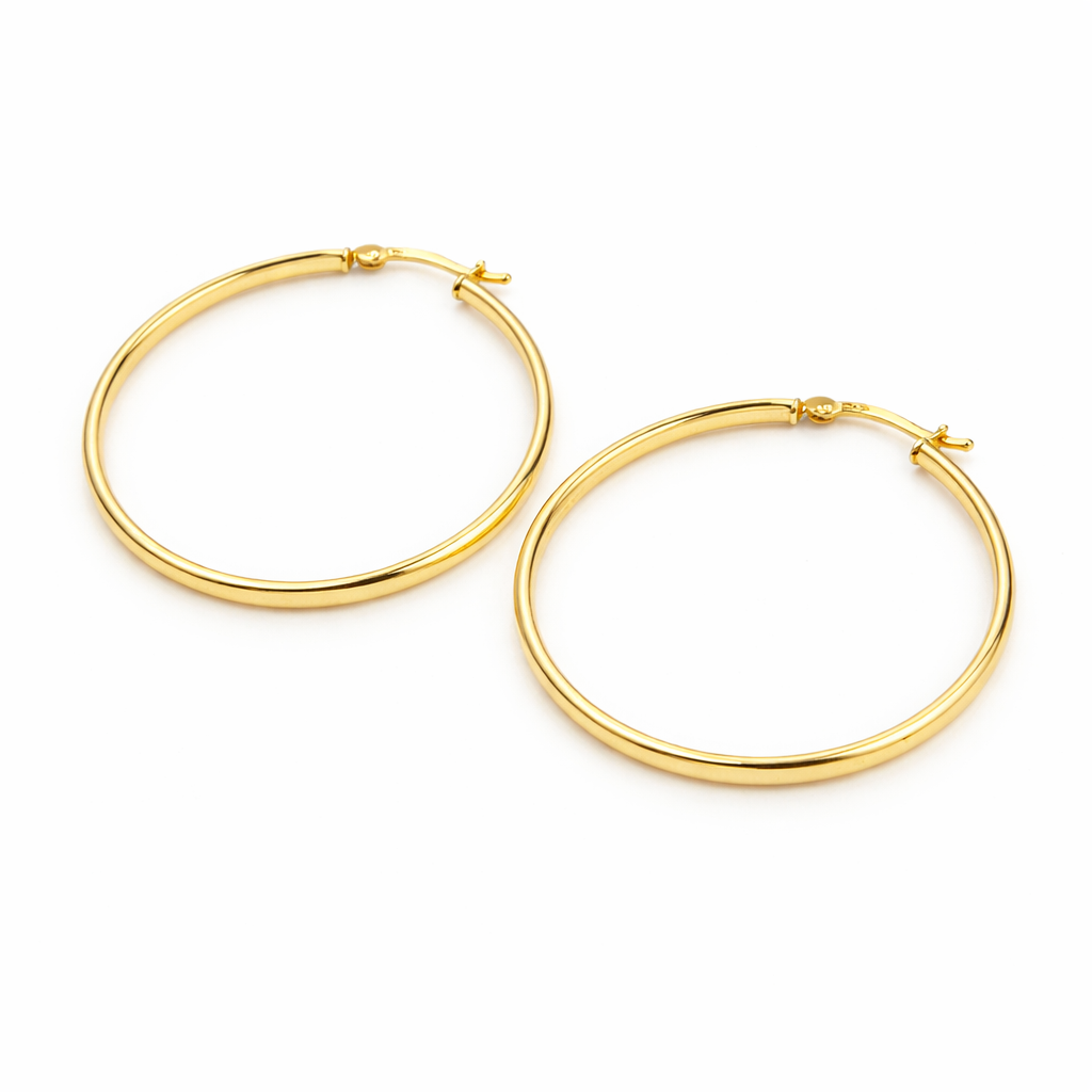GER159. 14K Gold Hollow Smooth Hoop Earrings