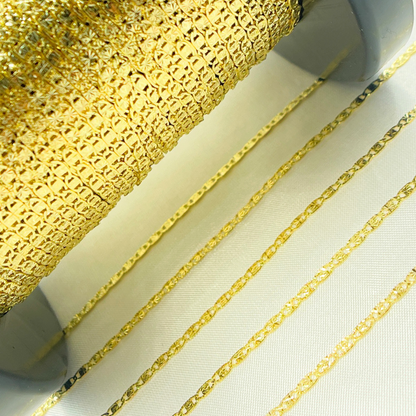 14k Solid Yellow Gold Diamond Cut Marina Link Chain