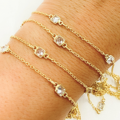 Cubic Zirconia Square Shape Connected Chain.