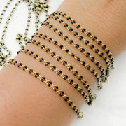 925 Sterling Silver Gold Plated Black Enamel Cable Link Chain