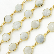 White Moonstone  Round Shape Bezel Gold Plated Wire Chain.