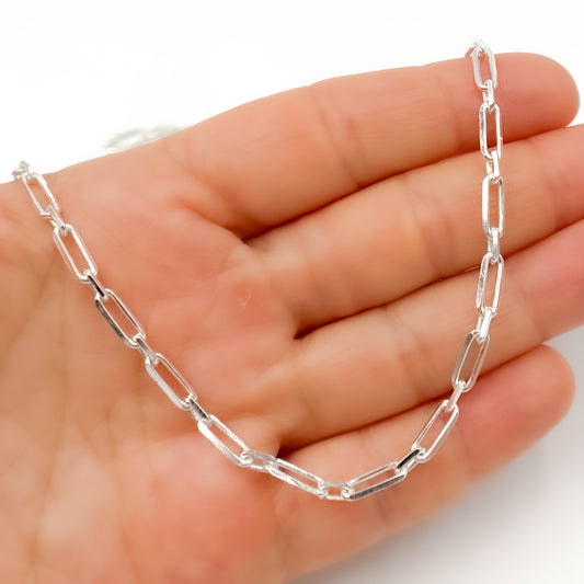 Sterling Silver Flat Long and Short Links Necklace