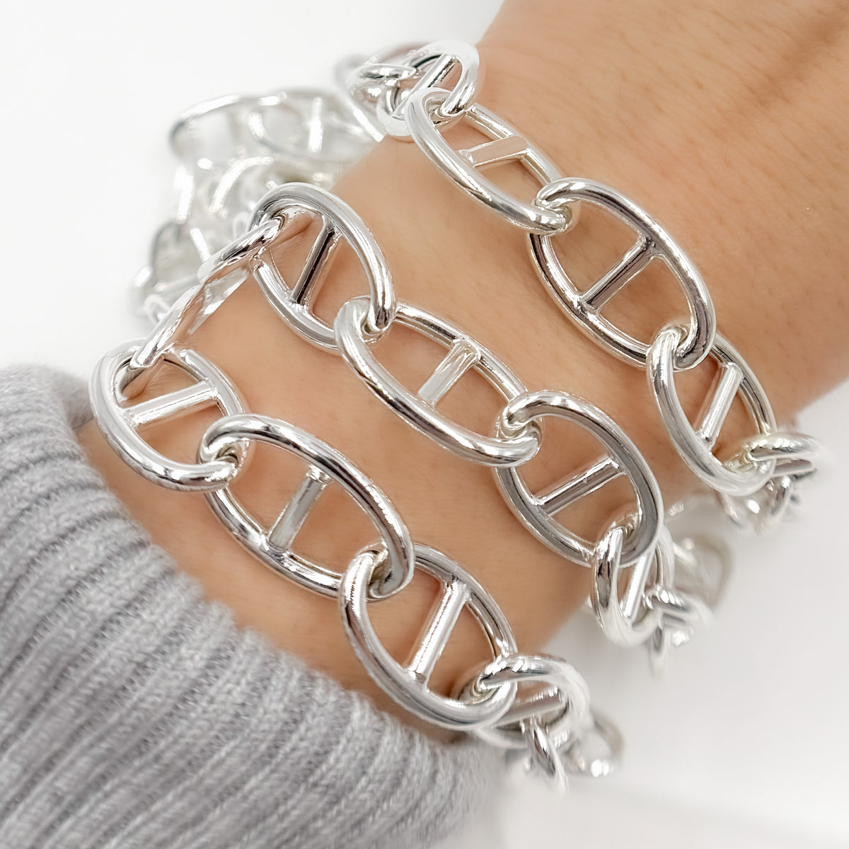 Sterling Silver Hollow Smooth Marina Link Chain