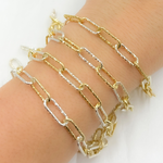 Load image into Gallery viewer, V10GS. Sterling Silver Paperclip Diamond Cut Gold Plated &amp; Silver Link Chain