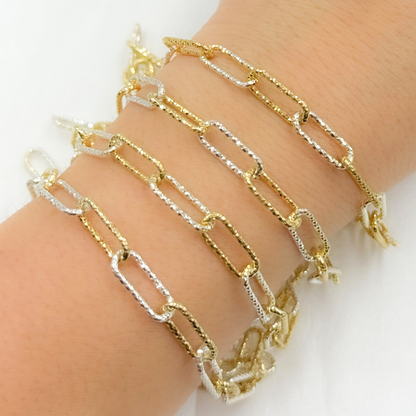 V10GS. Sterling Silver Paperclip Diamond Cut Gold Plated & Silver Link Chain