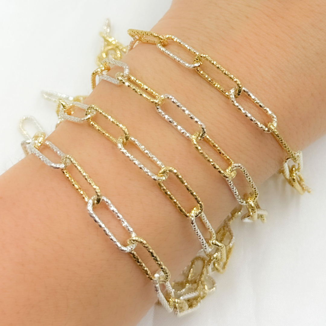 V10GS. Sterling Silver Paperclip Diamond Cut Gold Plated & Silver Link Chain