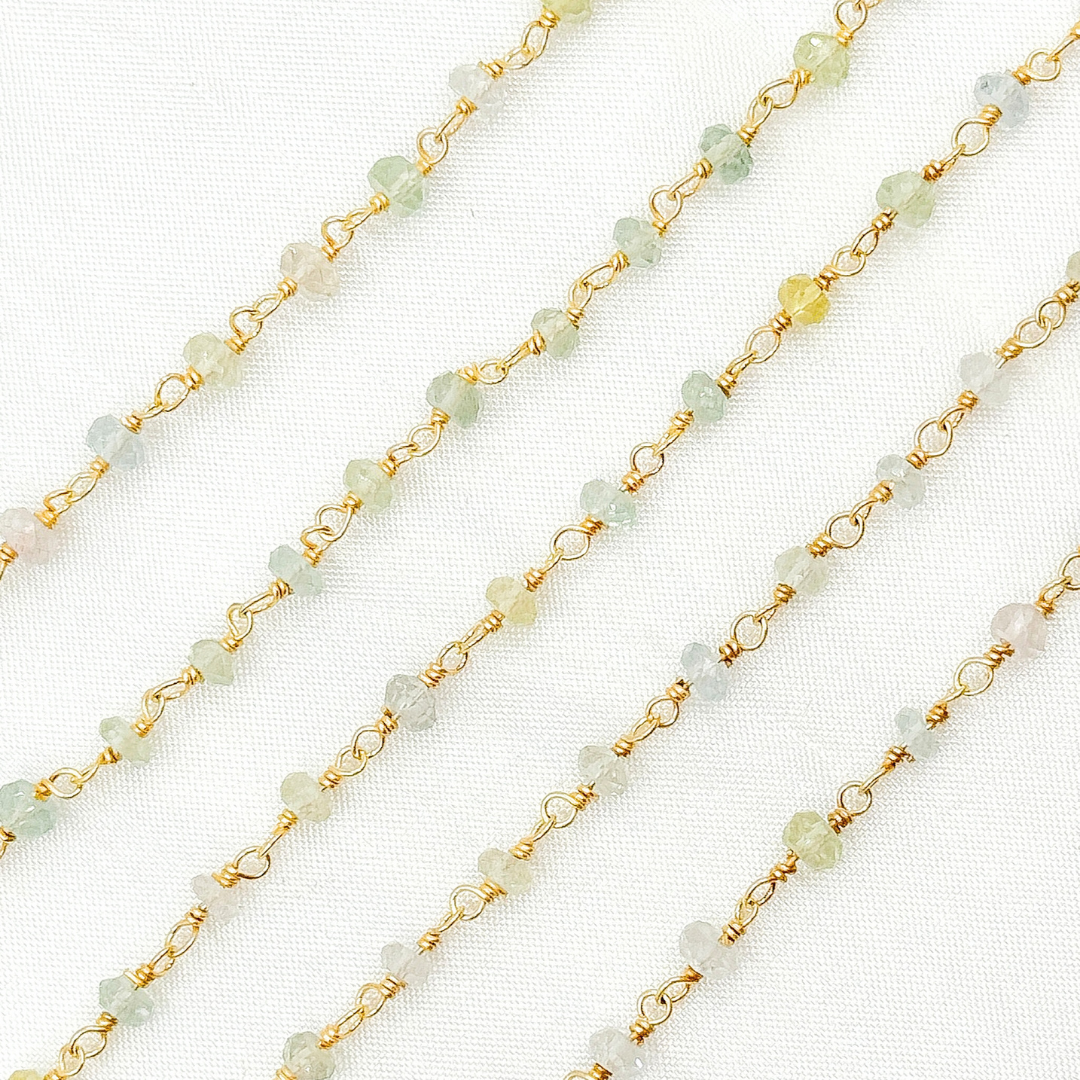 Multi Aquamarine Gold Plated Wire Chain.