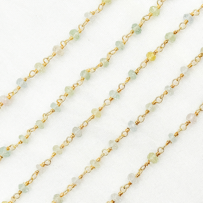 Multi Aquamarine Gold Plated Wire Chain.