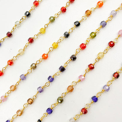 Multi Color CZ Roundel Wire Wrapped Chain