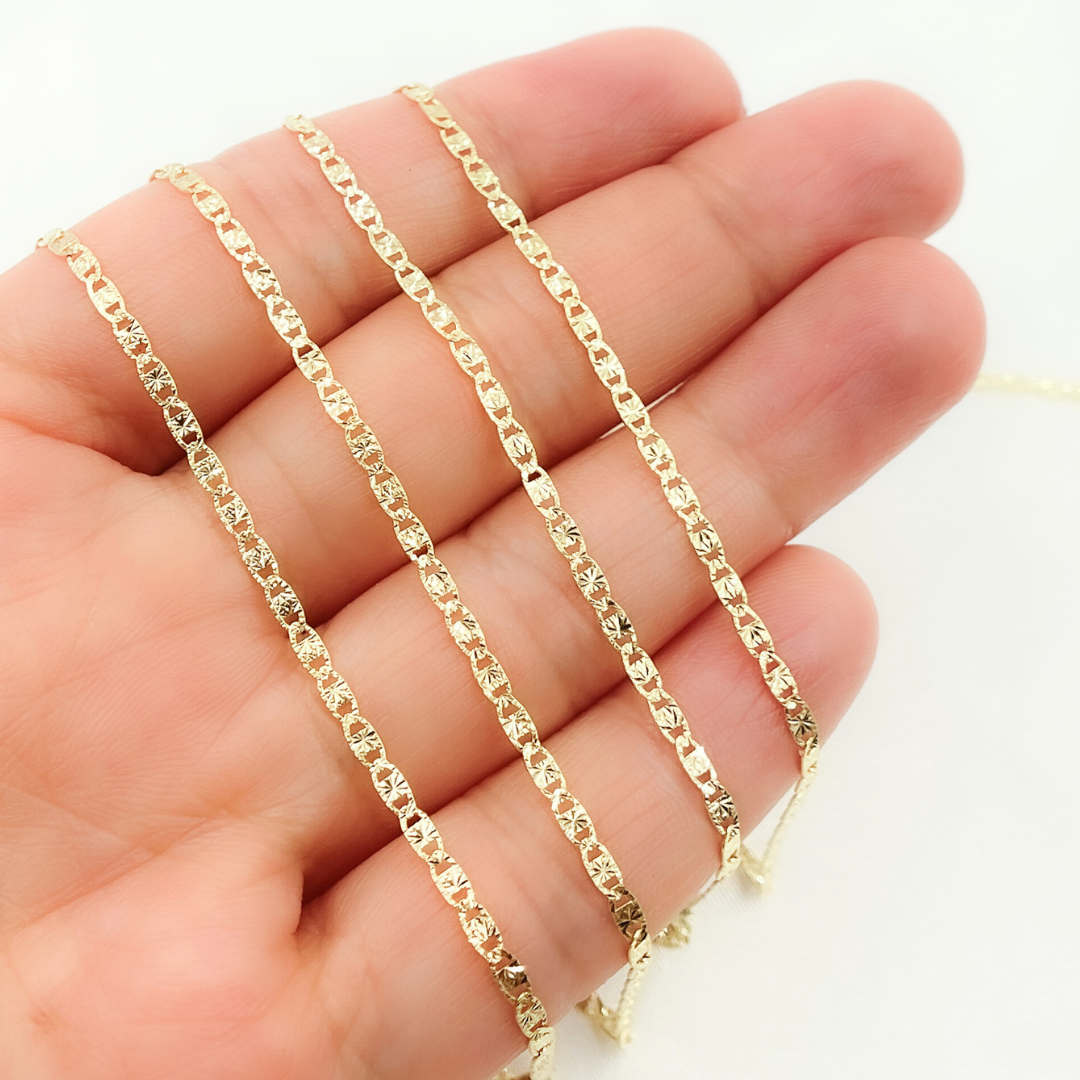 14k Solid Yellow Gold Diamond Cut Marina Link Chain