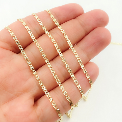14k Solid Yellow Gold Diamond Cut Marina Link Chain