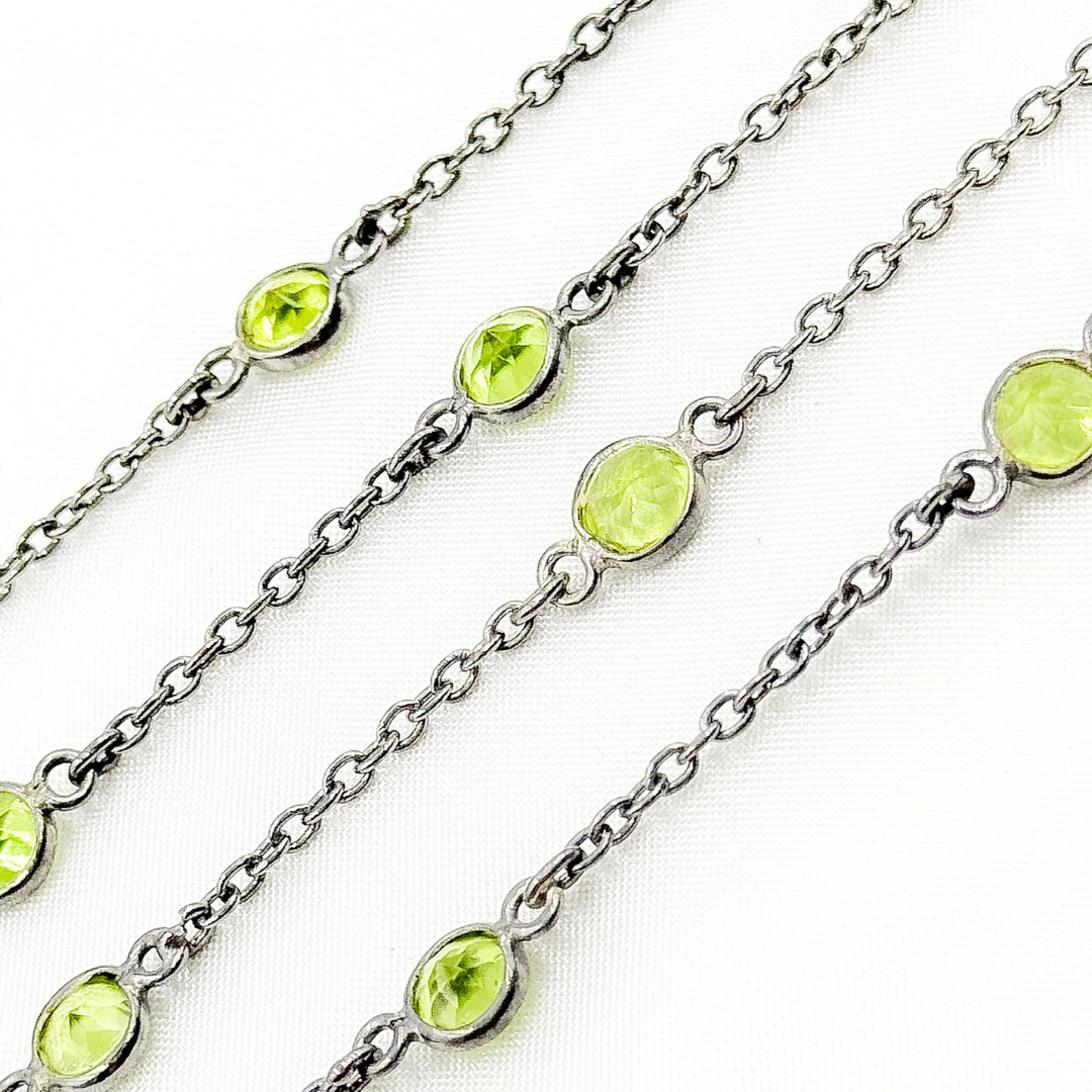 Peridot Round Shape Bezel Oxidized Connected Wire Chain