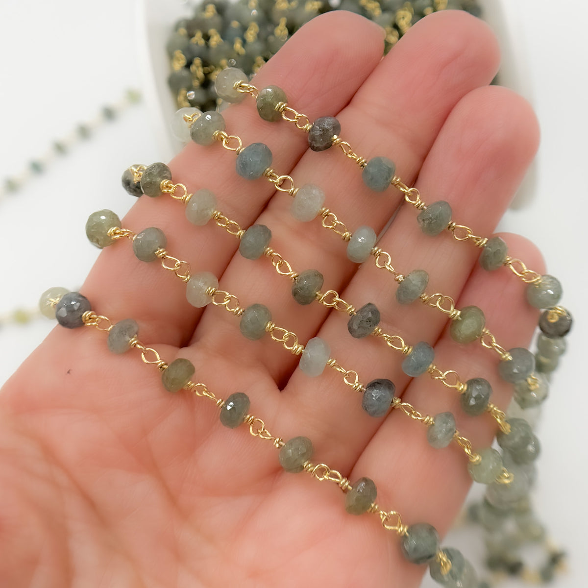 Gold Plated Sterling Silver Moss Aquamarine Wire Chain