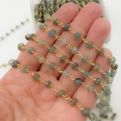 Gold Plated Sterling Silver Moss Aquamarine Wire Chain
