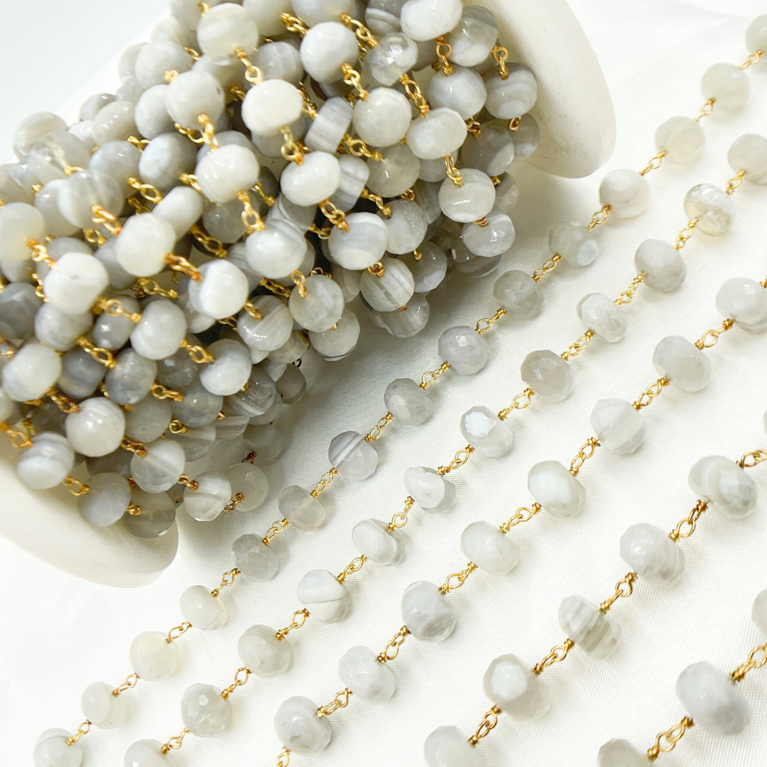 Blue Lace Agate Gold Plated Wire Chain.