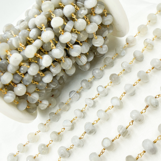 Blue Lace Agate Gold Plated Wire Chain.