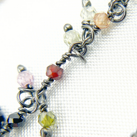 Multi Color CZ Cluster Dangle Oxidized Wire Chain.