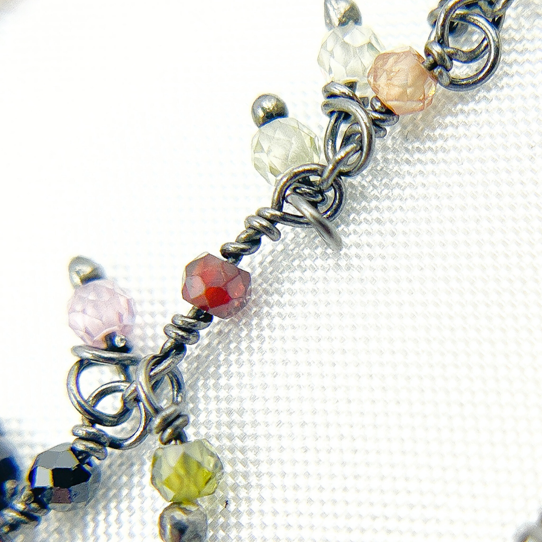 Multi Color CZ Cluster Dangle Oxidized Wire Chain. MCZ5