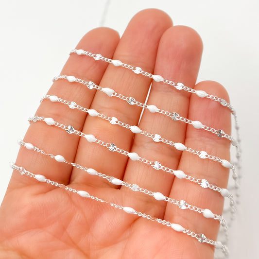 Sterling Silver White Color Enamel  Marina Link Chain